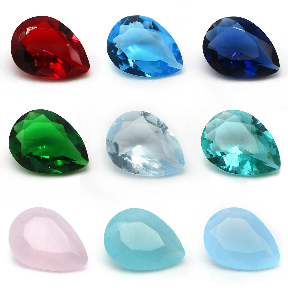 

Free Shipping 50pcs/lot 3*4~13*18mm Various Color Loose Glass Stone Pear Shape Machine Cut Glass Synthetic GemStone For Jewelry