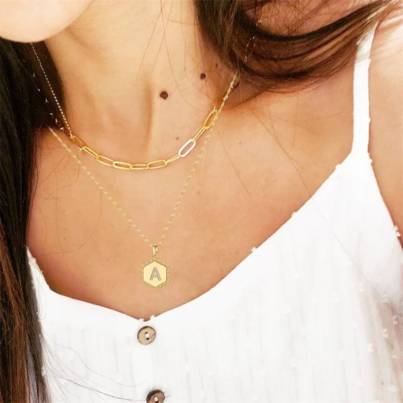 Fashion Gold Color A-Z Letter Choker Necklace Stainless Steel Jewelry Geometric Hexagon Pendant Necklace Accesorios Mujer
Fashion Gold Color A-Z Letter Choker Necklace Stainless Steel Jewelry Geometric Hexagon Pendant Necklace Accesorios Mujer
