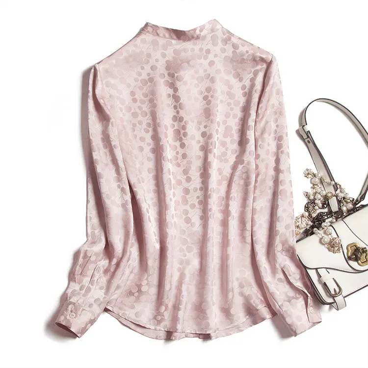 Birdsky, Autumn 1pc mulberry silk Women long sleeve shirts Top, office lady, mandarin collar, cherry jacquard. S-65 
Birdsky, Autumn 1pc mulberry silk Women long sleeve shirts Top, office lady, mandarin collar, cherry jacquard. S-65