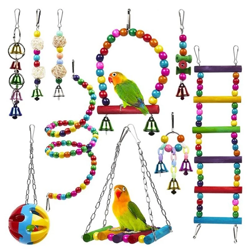 10pcs Bird Cage Toys for Parrots Hanging Chewing Bite Bridge Wooden Beads Ball Bell Toys Set Bird Supplies
10pcs Bird Cage Toys for Parrots Hanging Chewing Bite Bridge Wooden Beads Ball Bell Toys Set Bird Supplies