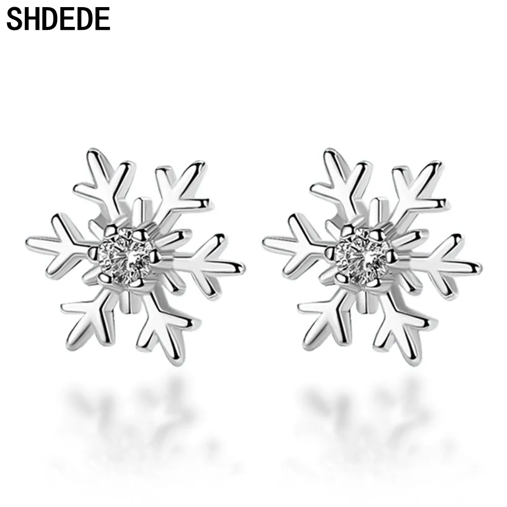 

SHDEDE Stud Earrings 925 Sterling Silver Embellished With Crystals From Swarovski Korean Fashion Snowflake Accessories -WH23