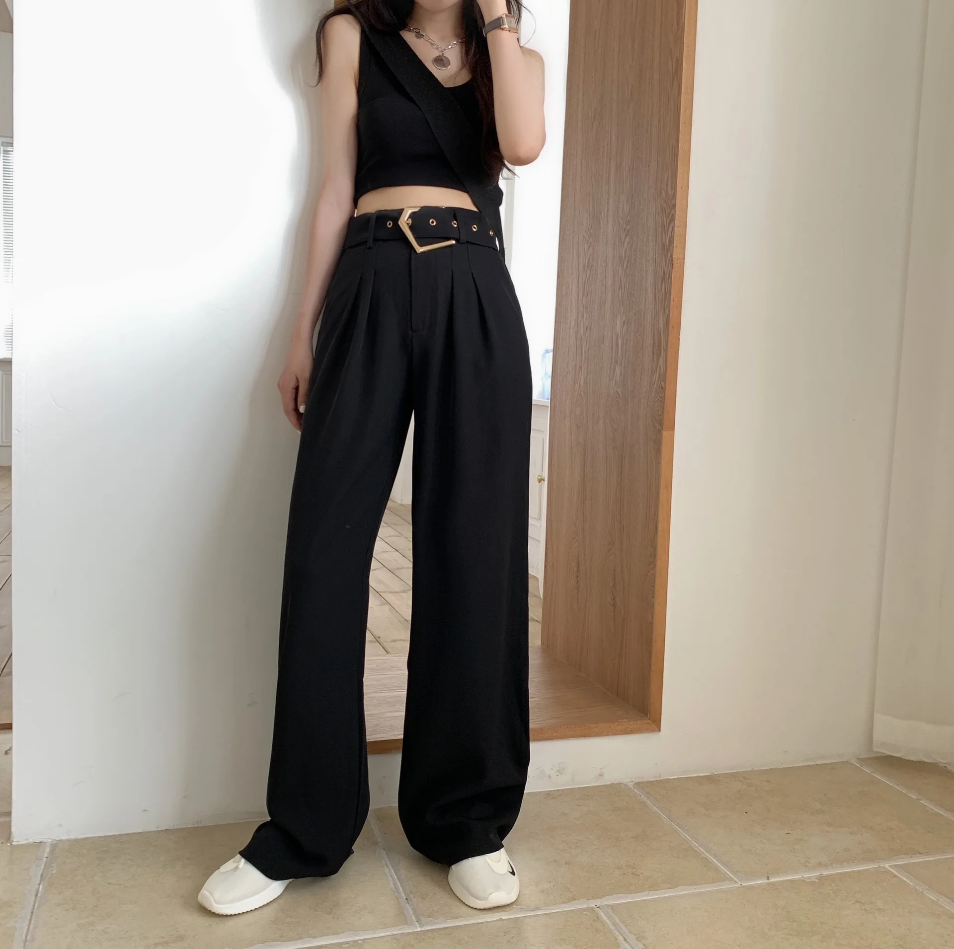 Office Ladies Belted Wide Leg Pants Women 2021 Spring Autumn Loose High Waist Elegant Long Suit Pants Casual Female Trousers
Office Ladies Belted Wide Leg Pants Women 2021 Spring Autumn Loose High Waist Elegant Long Suit Pants Casual Female Trousers