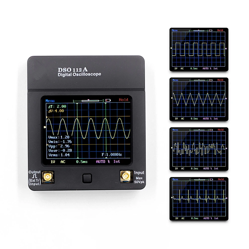 DSO112A Handheld Mini Portable Oscilloscope 2MHz Analyzer Tools Touch Screen 5Msps Digital Storage Stable USB Durable
DSO112A Handheld Mini Portable Oscilloscope 2MHz Analyzer Tools Touch Screen 5Msps Digital Storage Stable USB Durable