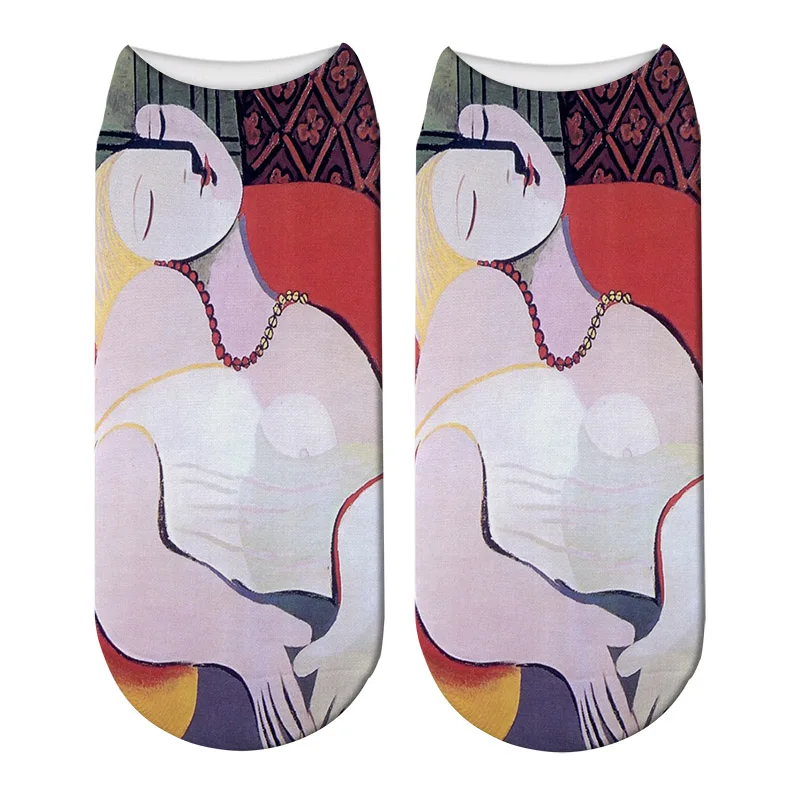 Модные носки с 3D принтом Пикассо картина маслом женские до щиколотки забавным