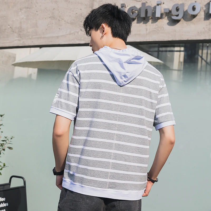 95% Cotton 5% Spandex Striped T-shirt With Hooded Navy White Grey Wide Narrow Stripes Men Shirt Half Sleeves Tops M-3XL F361
95% Cotton 5% Spandex Striped T-shirt With Hooded Navy White Grey Wide Narrow Stripes Men Shirt Half Sleeves Tops M-3XL F361