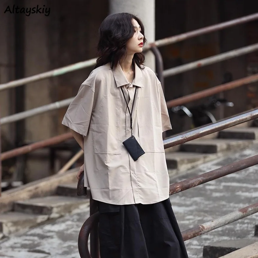 Shirts Women Simple Loose Turn Down Collar Solid Harajuku Streetwear Retro Short Sleeve Summer Cozy All Match Vintage Trendy Ins
Shirts Women Simple Loose Turn Down Collar Solid Harajuku Streetwear Retro Short Sleeve Summer Cozy All Match Vintage Trendy Ins
