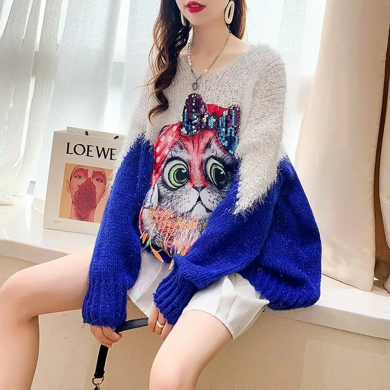 Большой мультяшный свитер для женщин на осень и зиму новый пуловер свитер свободный и универсальный свитер для женщин (для беременных) 
Большой мультяшный свитер для женщин на осень и зиму новый пуловер свитер свободный и универсальный свитер для женщин (для беременных)