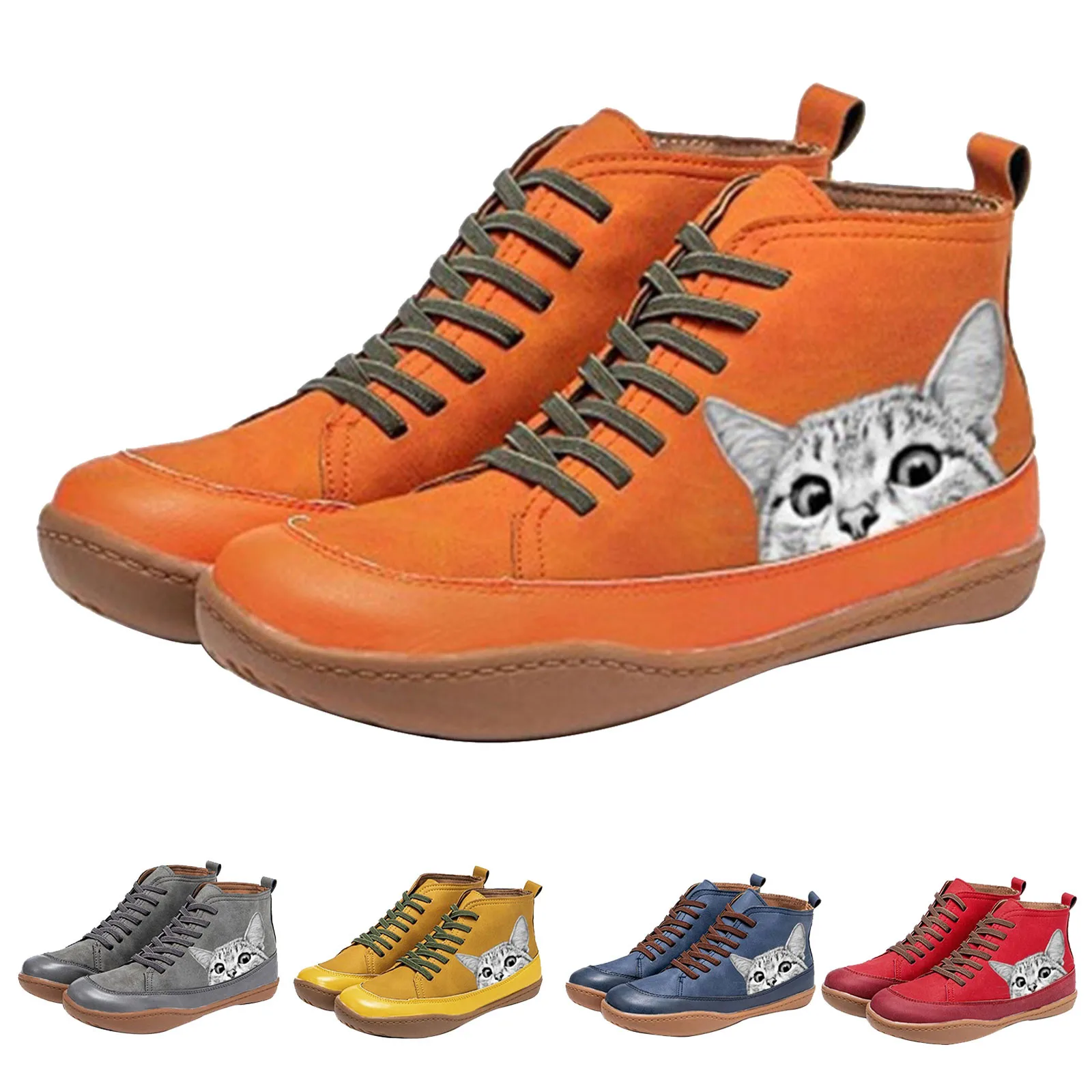 2021 Women's Comfortable Booties Cat Print Leather Flat Heel Boots Retro Shoes Women's Autumn Boots зимние ботинки женские
2021 Women's Comfortable Booties Cat Print Leather Flat Heel Boots Retro Shoes Women's Autumn Boots зимние ботинки женские