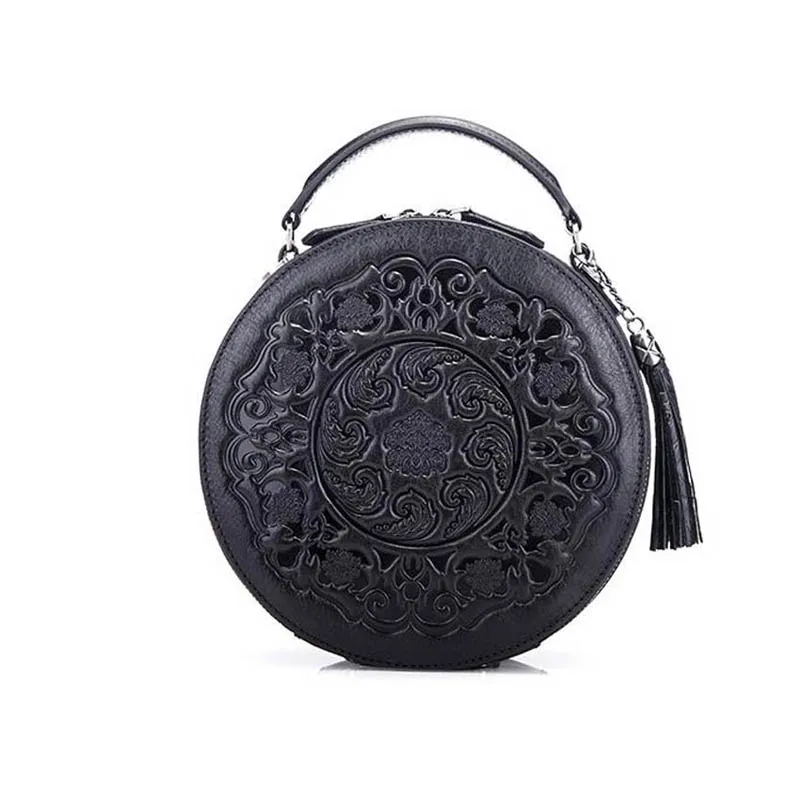 

NAISIBAO Real Cowhide Leather Embossed bag Genuine Leather Bag Luxury Designer Famous Brand Women's handbag Round bag