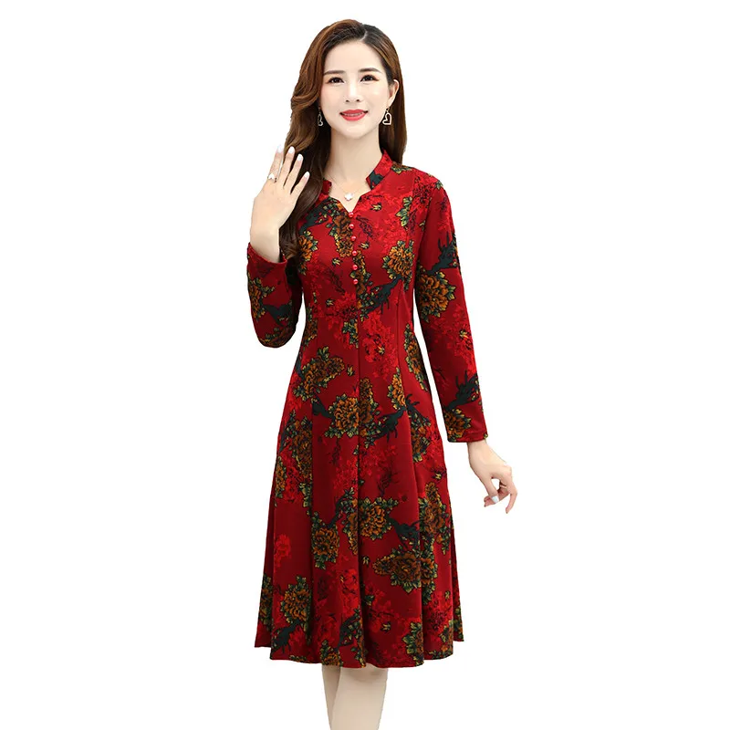 Autumn Women print Dress Female V-Neck Long Sleeve Dress Casual Print The New Imitation knee-length Dress 2021
Autumn Women print Dress Female V-Neck Long Sleeve Dress Casual Print The New Imitation knee-length Dress 2021
