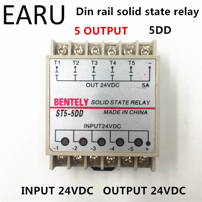 

Free Shipping 5DD 5 Channel Din Rail SSR Quintuplicate Five Input Output 24VDC Single Phase DC Solid State Relay PLC Module Hot