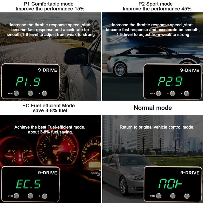 Electronic Throttle Controller 9 MODE Smart Driving Pedal Accelerator Fuel-Efficient for Ford F150 Mustang 2011-2019
Electronic Throttle Controller 9 MODE Smart Driving Pedal Accelerator Fuel-Efficient for Ford F150 Mustang 2011-2019