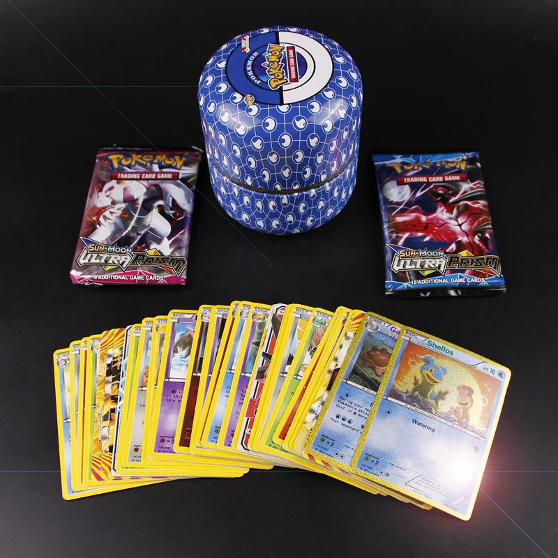 Новый Покемон карта Английский Ptcg круглая жестяная банка 76 карт в коробке битва