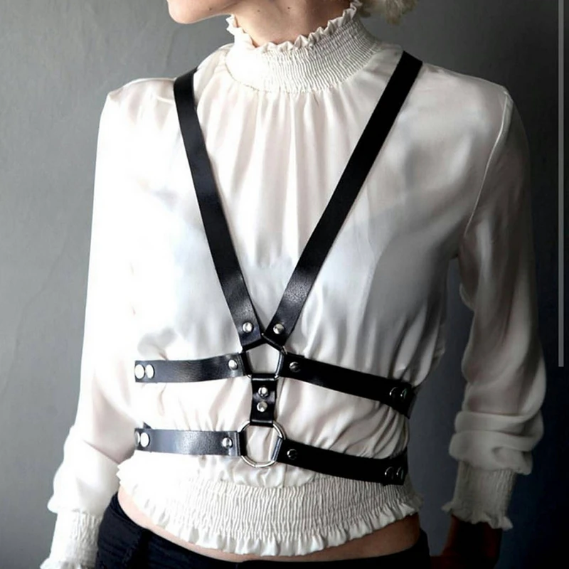 

CKMORLS Sexy Body Chest Harness Women Harness Goth Garter Sword belt Leather Lingerie Costume Suspender Punk Erotic Bdsm Bondage