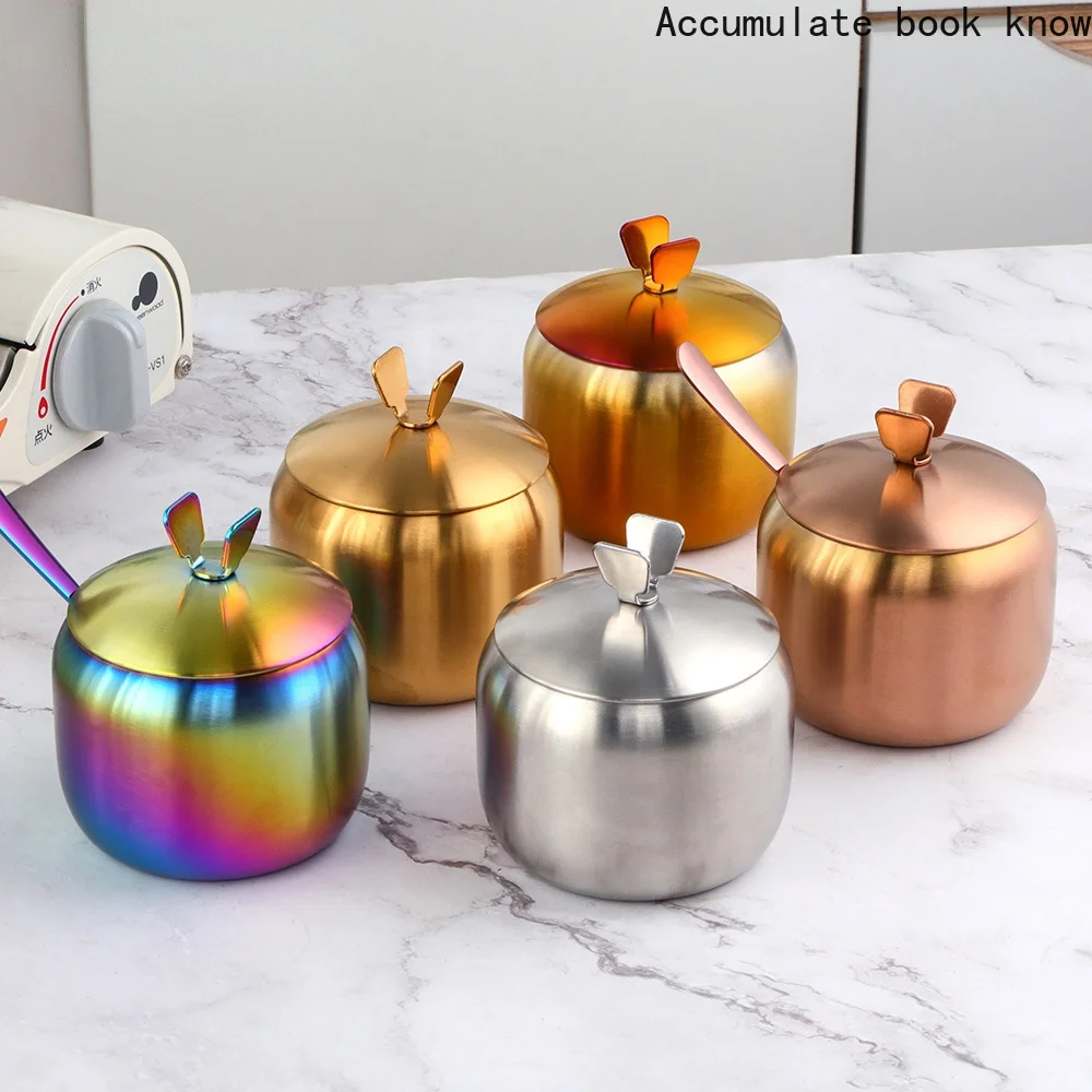Bright gold Stainless Steel Seasoning Condiment Pot Lovely Design Spice Salt Sugar Container Pepper Jar Tool with Lid and Spoon
Bright gold Stainless Steel Seasoning Condiment Pot Lovely Design Spice Salt Sugar Container Pepper Jar Tool with Lid and Spoon