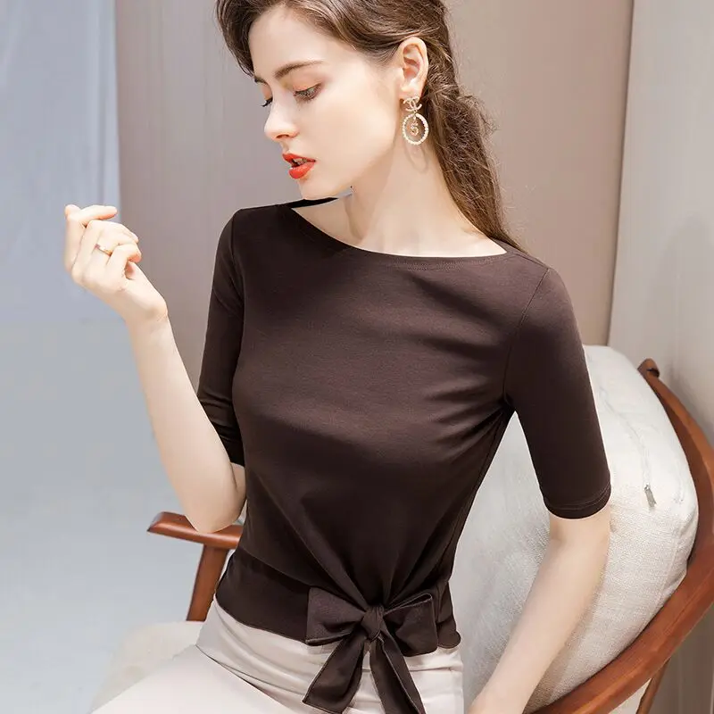Mid-sleeve t-shirt women 2021 new style women's solid color basic style temperament five-point sleeve sexy deep v top
Mid-sleeve t-shirt women 2021 new style women's solid color basic style temperament five-point sleeve sexy deep v top