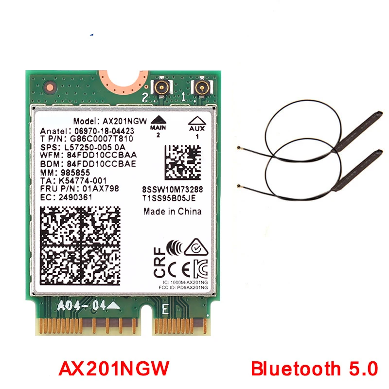 Dual Band 2400Mbps Wireless WLAN Wi-Fi Card Adapter For Intel AX201 NGFF AX201NGW Wi-Fi 6 M.2 Key E CNVIo2 BT5.0 With Antennas 
Dual Band 2400Mbps Wireless WLAN Wi-Fi Card Adapter For Intel AX201 NGFF AX201NGW Wi-Fi 6 M.2 Key E CNVIo2 BT5.0 With Antennas