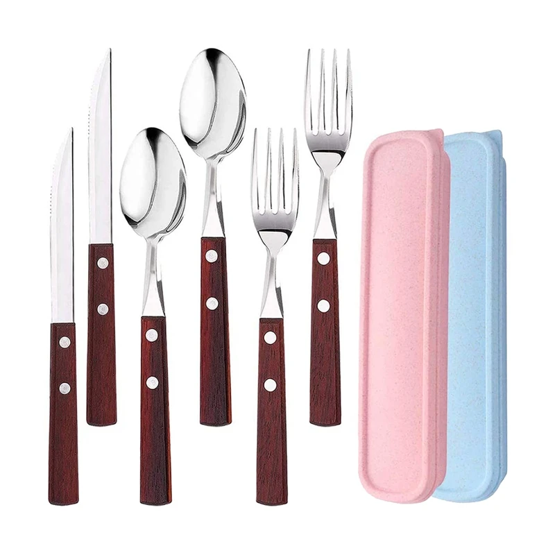 6 Pcs Portable Utensils Set with 2 Cases,Stainless Steel Knife Fork Spoon with Wooden Handle,for Travel Office Camping
6 Pcs Portable Utensils Set with 2 Cases,Stainless Steel Knife Fork Spoon with Wooden Handle,for Travel Office Camping