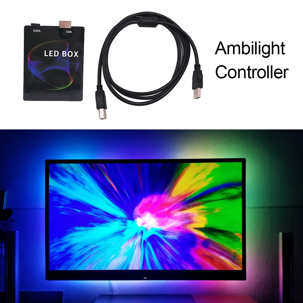 

5V USB Ambibox WS2812B SK6812 Ambient Light Controller LED Tape Strip RGB Dream Color Computer Monitor PC Screen TV Backlights