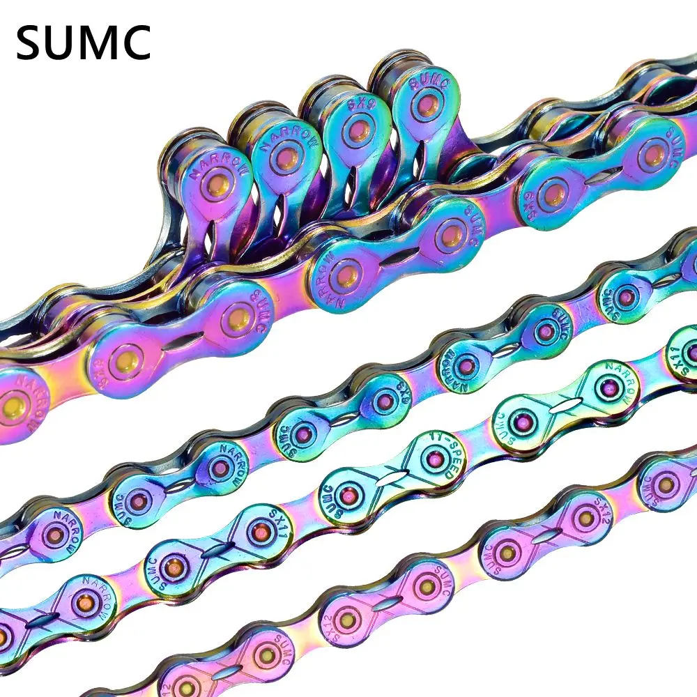 SUMC Bicycle Chain Half Hollow 9/10/11/12EL Speed 116/126 Link Rainbow Mountain MTB Road Bike Chain for Shimano Sram Campagnolo
SUMC Bicycle Chain Half Hollow 9/10/11/12EL Speed 116/126 Link Rainbow Mountain MTB Road Bike Chain for Shimano Sram Campagnolo
