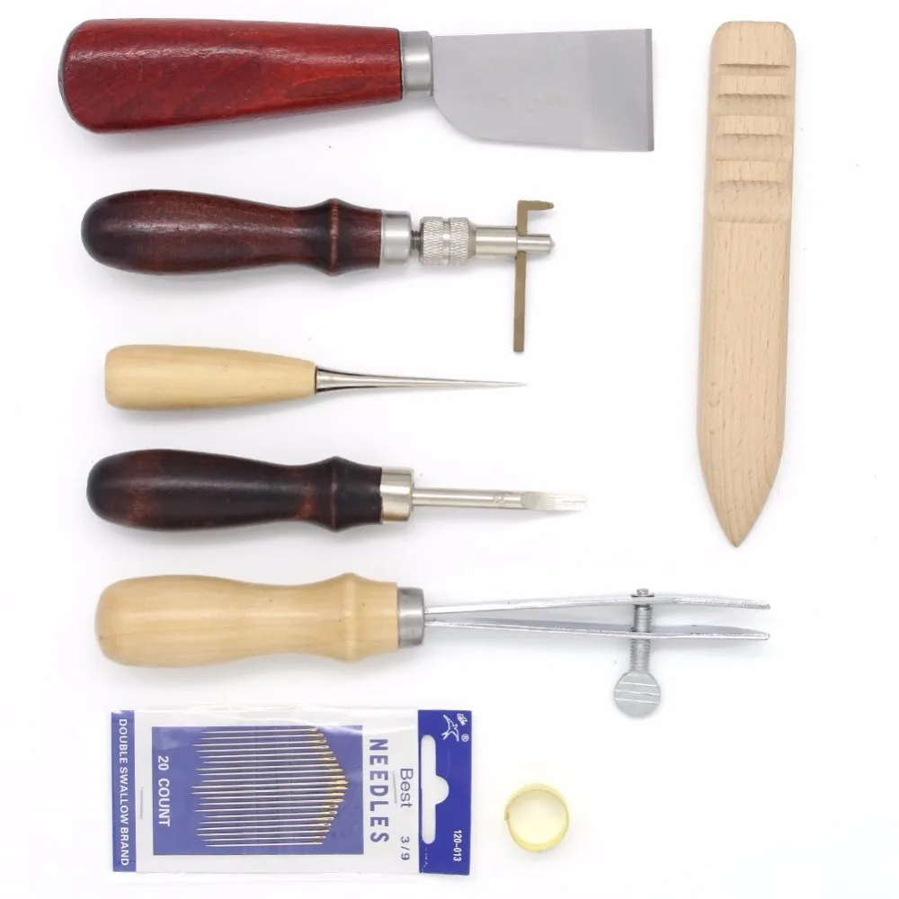 Leather Craft Tools Set, Awl Adjustable Groover/Edge Creaser/Beveler Edge Slicker/Skiving Knief Leathercraft Basic Accessories
Leather Craft Tools Set, Awl Adjustable Groover/Edge Creaser/Beveler Edge Slicker/Skiving Knief Leathercraft Basic Accessories