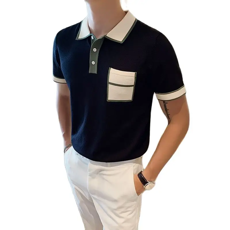 2021 summer short-sleeved knit polo, contrasting color pocket design, slim, leisure breathable polo
2021 summer short-sleeved knit polo, contrasting color pocket design, slim, leisure breathable polo