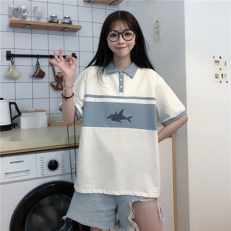 Haze Blue Polo Shirt Japanese Short-Sleeved T-shirt Women's Loose Korean Style Ins Trendy Harajuku BF Idle Style Girlish Style
Haze Blue Polo Shirt Japanese Short-Sleeved T-shirt Women's Loose Korean Style Ins Trendy Harajuku BF Idle Style Girlish Style