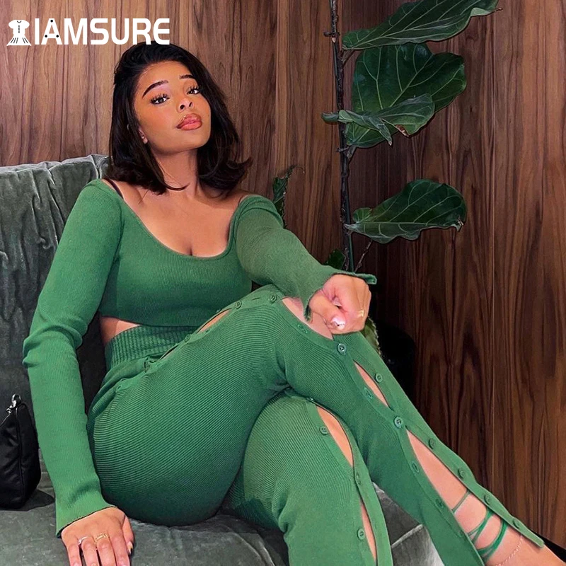 IAMSURE Hollow Out Sexy Slim Skinny Pants Sets Green Knited 2 Piece Set Long Sleeve Crop Tops High Waisted Pencil Pants Leggings
IAMSURE Hollow Out Sexy Slim Skinny Pants Sets Green Knited 2 Piece Set Long Sleeve Crop Tops High Waisted Pencil Pants Leggings