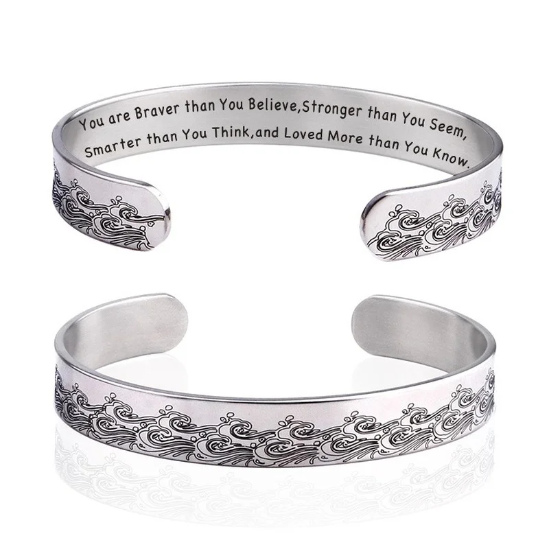 2022 New Wave Bracelet 10mm Wide Stainless Steel Open Bracelet You Are Braver Hand Ornament Jewelry for Women
2022 New Wave Bracelet 10mm Wide Stainless Steel Open Bracelet You Are Braver Hand Ornament Jewelry for Women