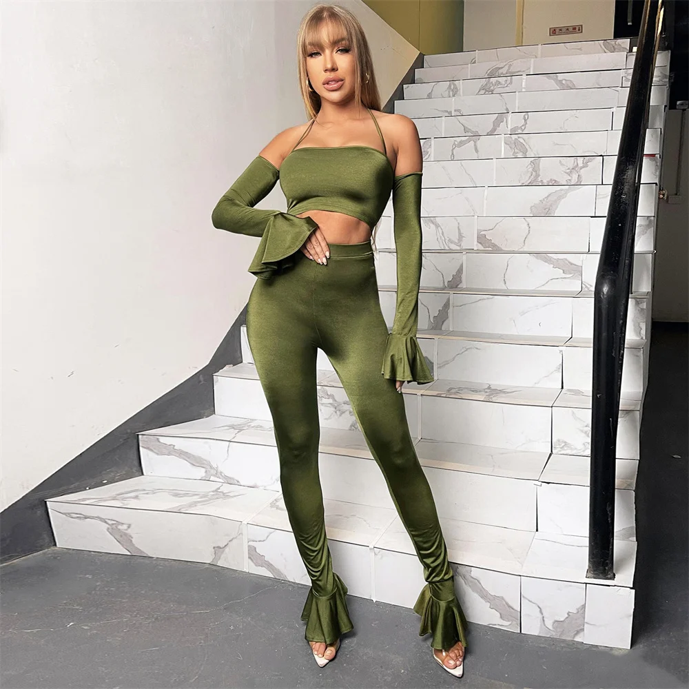 Женский однотонный топ с оборками и рукавами, комплект с укороченными брюками и топом с открытыми плечами, облегающий повседневный костюм с...
Женский однотонный топ с оборками и рукавами, комплект с укороченными брюками и топом с открытыми плечами, облегающий повседневный костюм с...