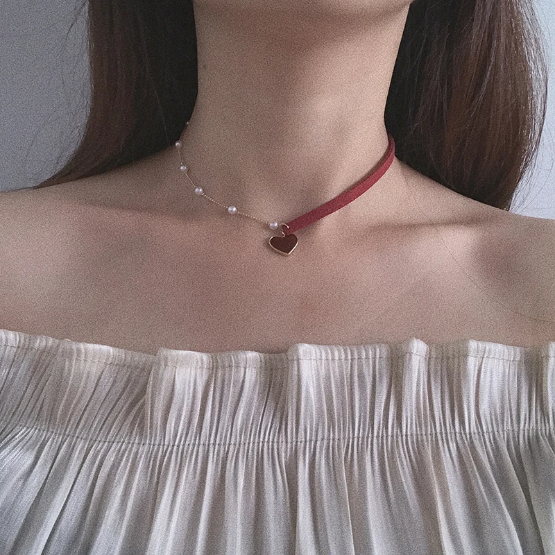 Маленькое ожерелье Красное сердце женские Популярные Онлайн Красный ключица