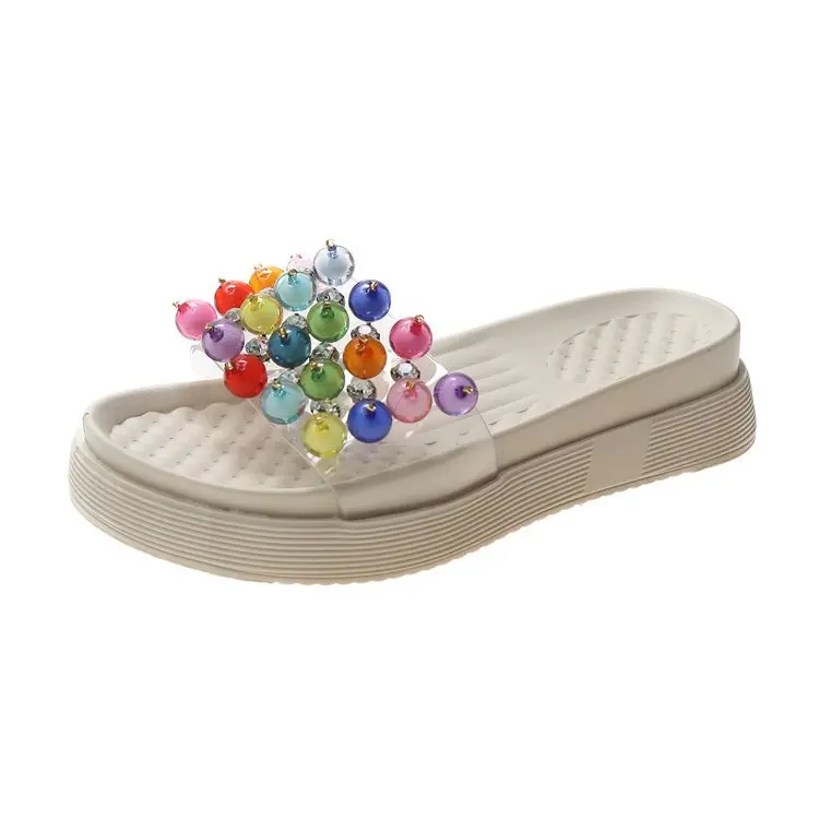 2021 Summer Women's Pearl Sandals Fashion One-Word Muffin Bottom Mid Heel Slippers 
2021 Summer Women's Pearl Sandals Fashion One-Word Muffin Bottom Mid Heel Slippers