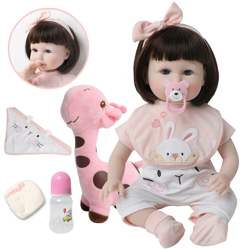 56cm Lifelike Soft Silicone Reborn Baby Doll Fashion clothes long hair girls dolls for kids toddler toys with a giraffe gifts
56cm Lifelike Soft Silicone Reborn Baby Doll Fashion clothes long hair girls dolls for kids toddler toys with a giraffe gifts