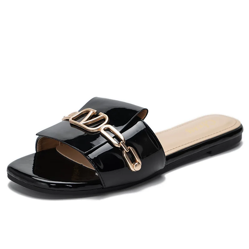 Fashion Women Slippers Female New Square Toe Ladies Gold Iron Chain letter Outdoor Slides Causal Woman Sandal Shoes Flip Flops
Fashion Women Slippers Female New Square Toe Ladies Gold Iron Chain letter Outdoor Slides Causal Woman Sandal Shoes Flip Flops
