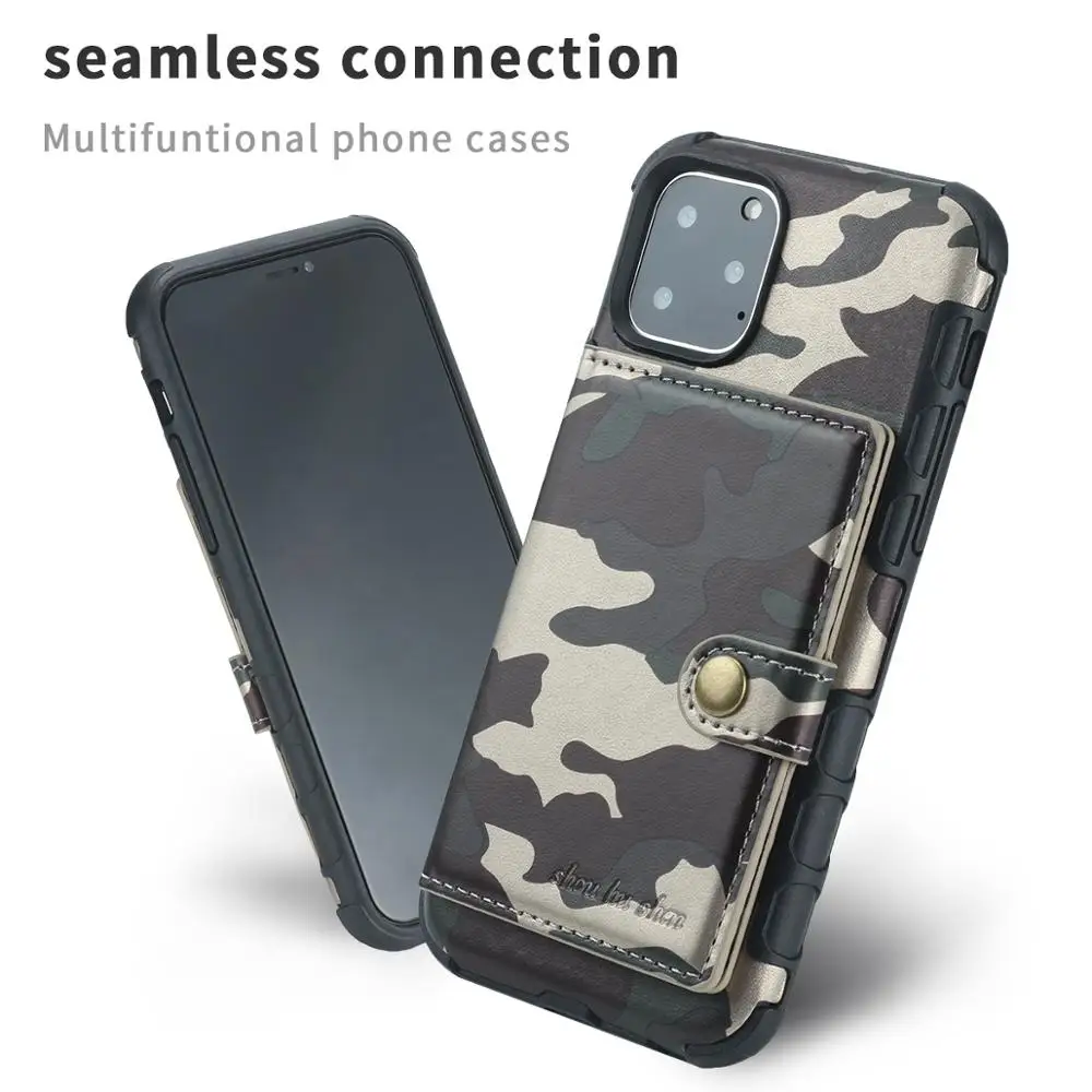 Fashion Camouflage Leather Case for iphone11 Pro Flip Folio Buttons Multi Card Holders Cover Max Capa | Мобильные телефоны и