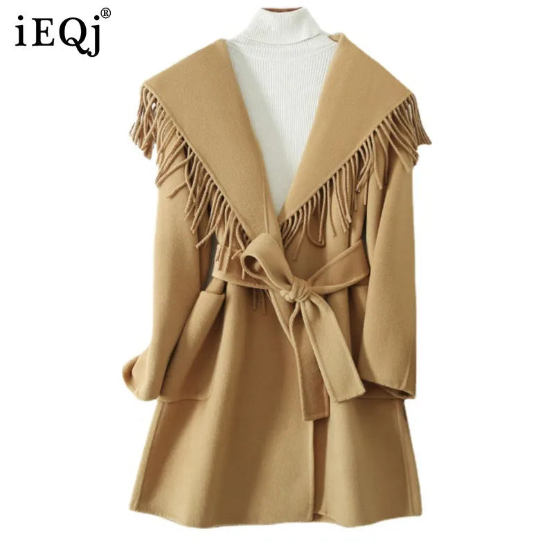 IEQJ New Arrival 2021 Autumn Winter Solid Color Tassel Double-sided Wool Tweed Coat Lace Up Wool Loose Fashionable Blends 3T1020
IEQJ New Arrival 2021 Autumn Winter Solid Color Tassel Double-sided Wool Tweed Coat Lace Up Wool Loose Fashionable Blends 3T1020