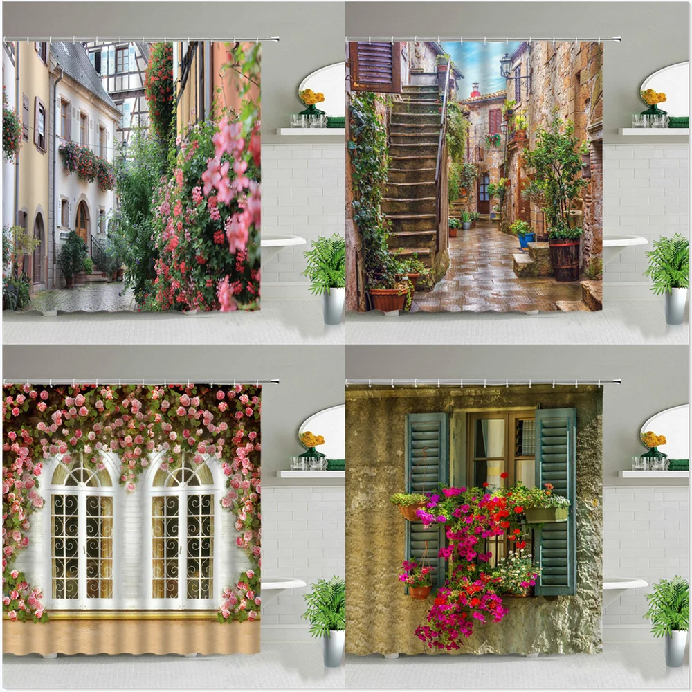 Flowers Spring Scenery Bathroom Set Shower Curtain Street Red Pink Flower Retro Design Garden Wall Decoration Hanging Curtains
Flowers Spring Scenery Bathroom Set Shower Curtain Street Red Pink Flower Retro Design Garden Wall Decoration Hanging Curtains