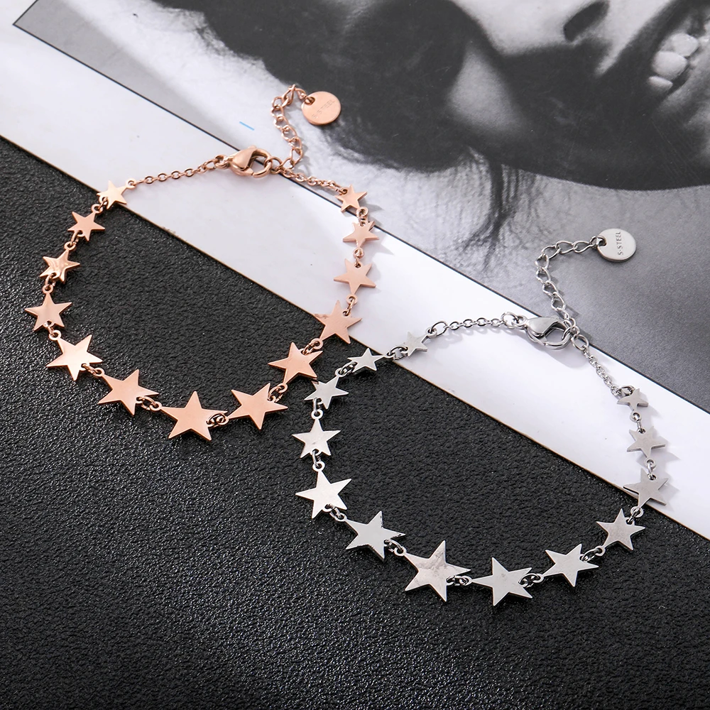 Stainless Steel Star Heart Charms Bracelet For Women Rose Gold Link Chain Trendy Jewelry Pulseras Valentines Gift 2021 | Украшения и