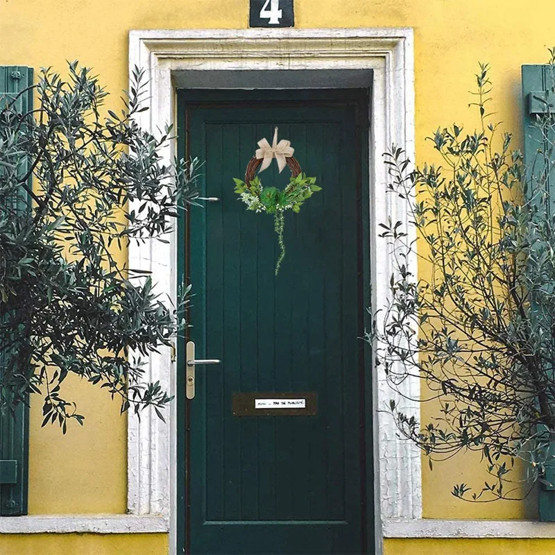 Artificial Green Leaf Succulent Wreath Spring Wreath for Front Door Wall Window Wedding Party Farmhouse Home Decor