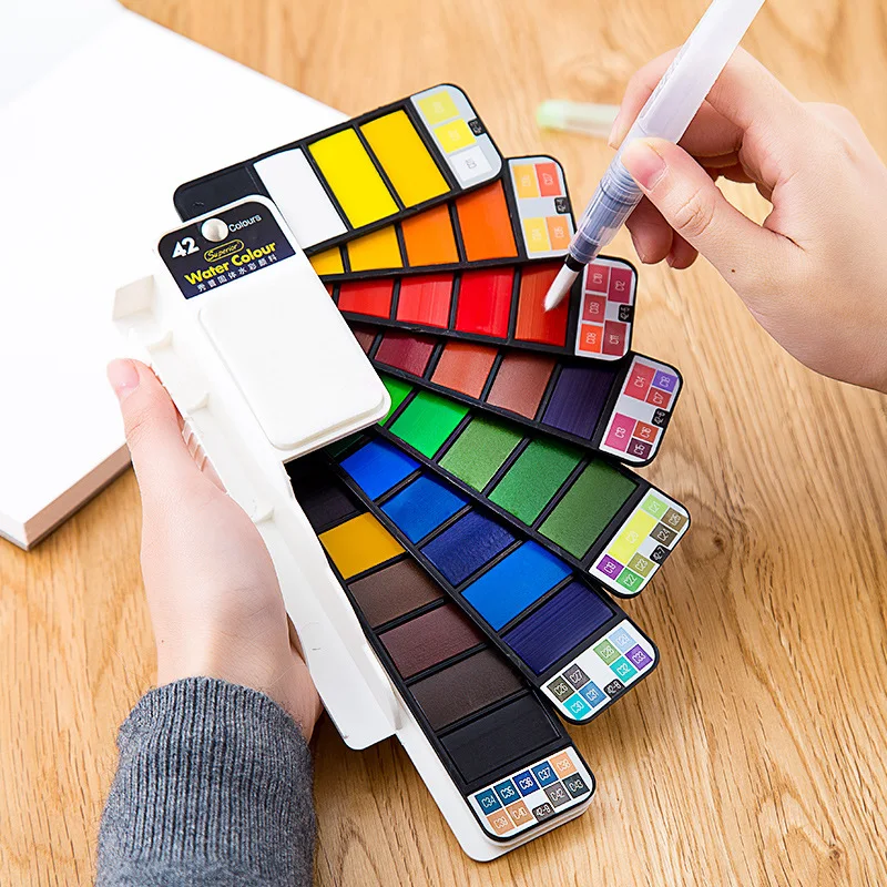 42 Color Superior Portable Solid Watercolor Paint Set With Water Brush Pen Water Color Paints Pigment for Painting Aquarelle Art
42 Color Superior Portable Solid Watercolor Paint Set With Water Brush Pen Water Color Paints Pigment for Painting Aquarelle Art
