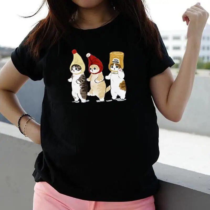 

Женская футболка с милым котом, забавная мультяшная футболка в стиле Харадзюку, футболка с графическим принтом, женские топы, модная эстети...