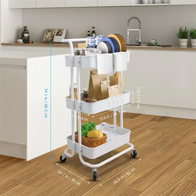 3 Tier Detachable Rolling Storage Cart Mobile Shelving Unit Organizer With Bend Pipe Handle Lockable Casters Cups Hooks Included 
3 Tier Detachable Rolling Storage Cart Mobile Shelving Unit Organizer With Bend Pipe Handle Lockable Casters Cups Hooks Included