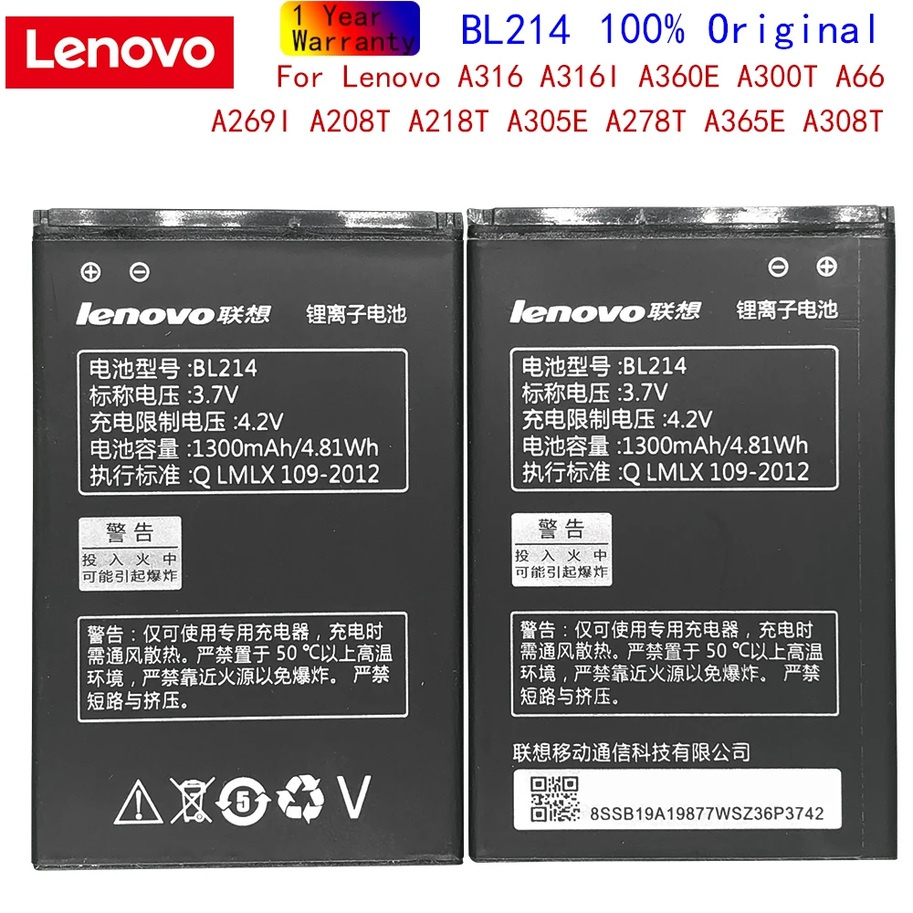 Original Lenovo BL214 Phone Battery for Lenovo A368 A369i A316 A208 A269 Bateria Batteries Batterie
Original Lenovo BL214 Phone Battery for Lenovo A368 A369i A316 A208 A269 Bateria Batteries Batterie