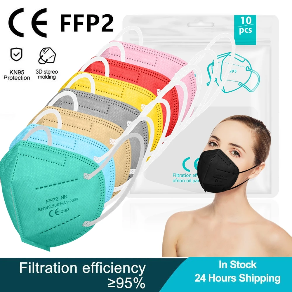 

10-100Pcs Colored fpp2 approved mask CE Kn95 mascarillas negras Adult ffp2mask 5 Layers Respirator Face Mask ffp2 Reuseable ffp3
