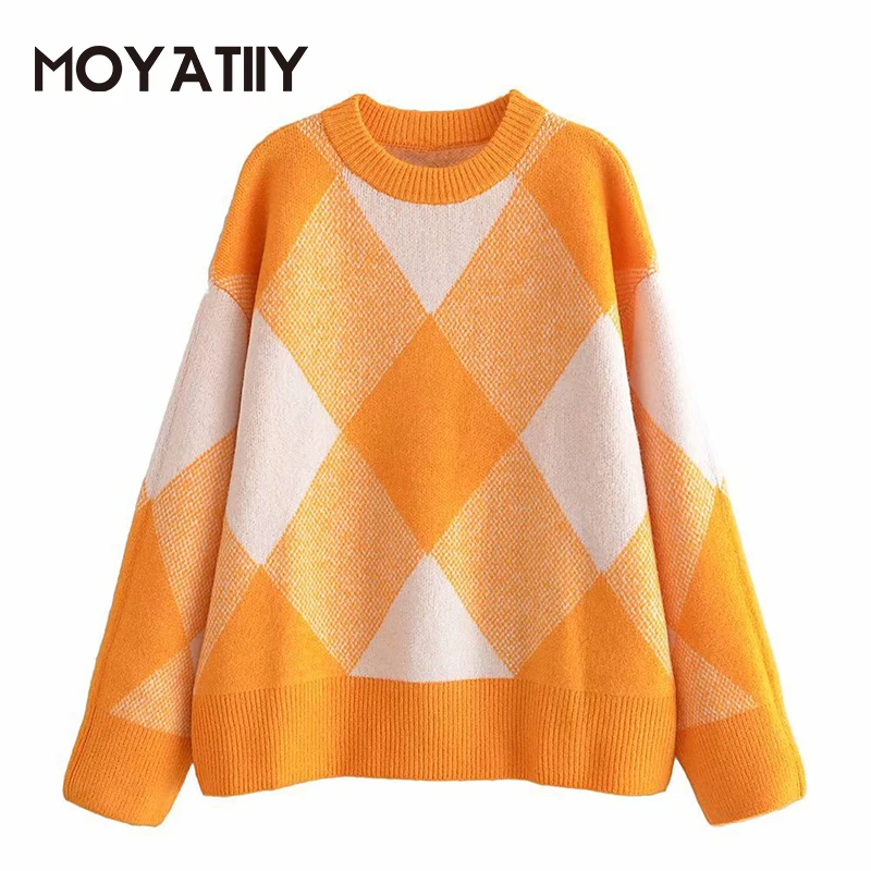 MOYATIIY Fashion Women 2021 New Autumn Winter Sweater Vintage Cross Plaid Patchwork Pullover Sweaters Orange Color Female Tops
MOYATIIY Fashion Women 2021 New Autumn Winter Sweater Vintage Cross Plaid Patchwork Pullover Sweaters Orange Color Female Tops