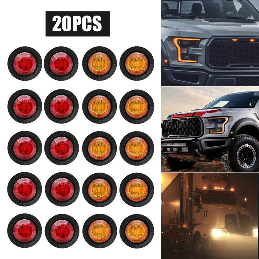 20Pcs 0.75inch Car Truck Light 3LED Round Side Marker 10pcs Amber + 10pcs Red Grille Light Warning Lamp Waterproof Trailer Light
20Pcs 0.75inch Car Truck Light 3LED Round Side Marker 10pcs Amber + 10pcs Red Grille Light Warning Lamp Waterproof Trailer Light