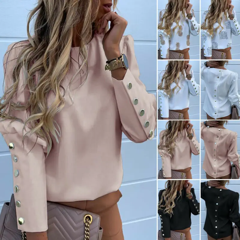 Women's Pullover 2021 Work Wear Women Blouses Long Sleeve Back Metal Buttons Shirt Casual Neck Printed Tops Fall Blouse
Women's Pullover 2021 Work Wear Women Blouses Long Sleeve Back Metal Buttons Shirt Casual Neck Printed Tops Fall Blouse