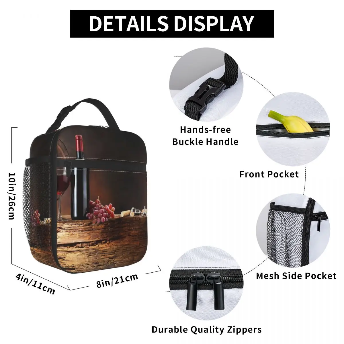 Wine Barrels Lunch Bag for Women Men Large Insulated Lunch Box with Water Bottle Holder and Pockets
Wine Barrels Lunch Bag for Women Men Large Insulated Lunch Box with Water Bottle Holder and Pockets