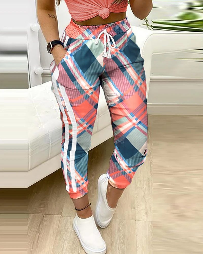 Women Fashion Casual Pants Trousers Colorblock Plaid print Cargo Pants Autumn Fashion Pocket Design Drawstring Casual Pants
Women Fashion Casual Pants Trousers Colorblock Plaid print Cargo Pants Autumn Fashion Pocket Design Drawstring Casual Pants