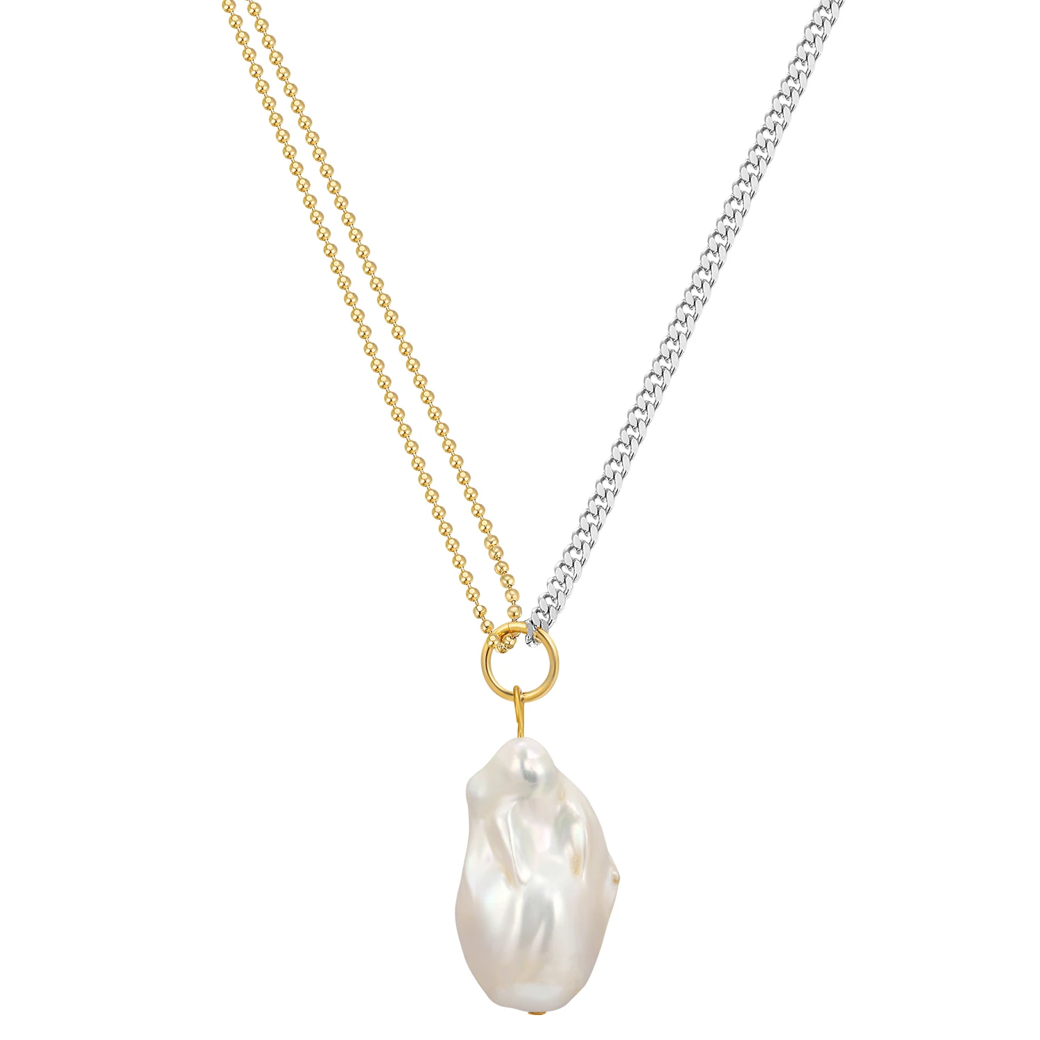 Baroque Pearl Pendant Necklace for Women Gold Silver Color Two Tone Bead and Cuban Chain Necklace Wedding Engagement Jewelry
Baroque Pearl Pendant Necklace for Women Gold Silver Color Two Tone Bead and Cuban Chain Necklace Wedding Engagement Jewelry